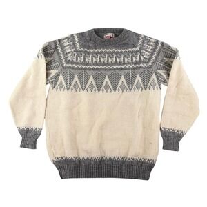 Vintage Alpaca Collection 100% Alpaca Sweater Gray Cream Llama Fair Isle Mens L